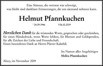 Traueranzeige von Helmut Pfannkuchen von vrm-trauer