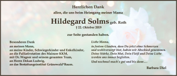 Traueranzeige von Hildegard Solms von vrm-trauer