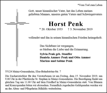Traueranzeige von Horst Penk von vrm-trauer