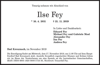 Traueranzeige von Ilse Fey von vrm-trauer