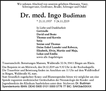 Traueranzeige von Ingo Budiman von vrm-trauer