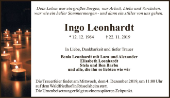 Traueranzeige von Ingo Leonhardt von vrm-trauer
