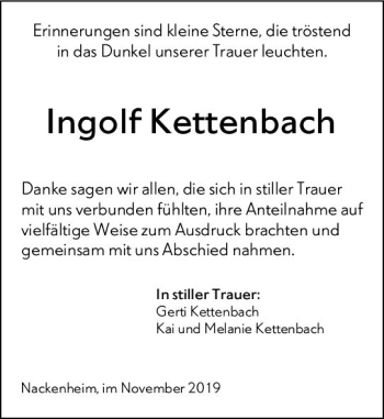Traueranzeige von Ingolf Kettenbach von vrm-trauer