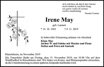 Traueranzeige von Irene May von vrm-trauer