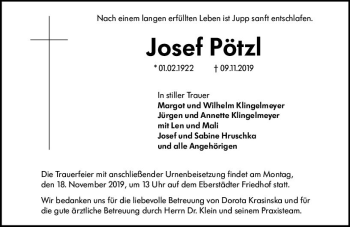 Traueranzeige von Josef Pötzl von vrm-trauer