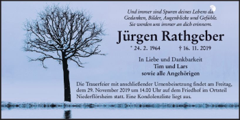 Traueranzeige von Jürgen Rathgeber von vrm-trauer
