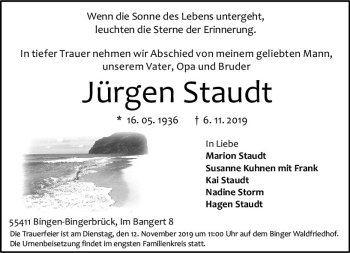 Traueranzeige von Jürgen Staudt von vrm-trauer