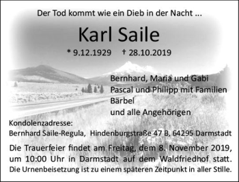 Traueranzeige von Karl Saile von vrm-trauer