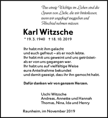 Traueranzeige von Karl Witzsche von vrm-trauer