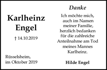 Traueranzeige von Karlheinz Engel von vrm-trauer
