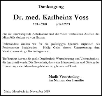 Traueranzeige von Karlheinz Voss von vrm-trauer