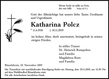 Traueranzeige von Katharina Polcz von vrm-trauer