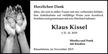 Traueranzeige von Klaus Kissel von vrm-trauer