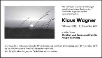 Traueranzeige von Klaus Wagner von vrm-trauer