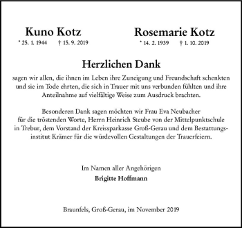Traueranzeige von Kuno Kotz von vrm-trauer