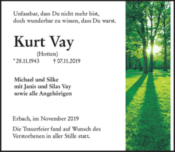 Traueranzeige von Kurt Vay von vrm-trauer