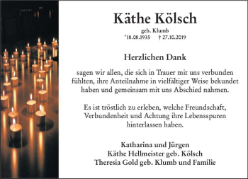 Traueranzeige von Käthe Kölsch von vrm-trauer