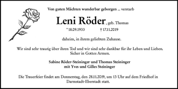 Traueranzeige von Leni Röder von vrm-trauer