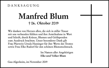 Traueranzeige von Manfred Blum von vrm-trauer