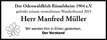 Traueranzeige von Manfred Müller von vrm-trauer