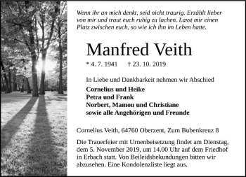 Traueranzeige von Manfred Veith von vrm-trauer