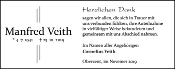 Traueranzeige von Manfred Veith von vrm-trauer