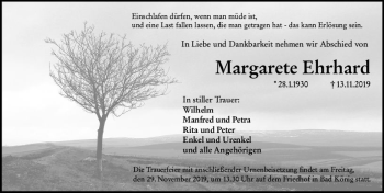 Traueranzeige von Margarete Ehrhard von vrm-trauer