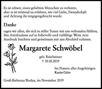Traueranzeige von Margarete Schwöbe von vrm-trauer