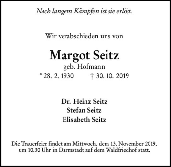 Traueranzeige von Margot Seitz von vrm-trauer