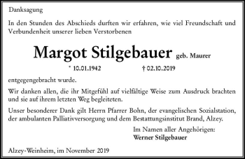 Traueranzeige von Margot Stilgebauer von vrm-trauer