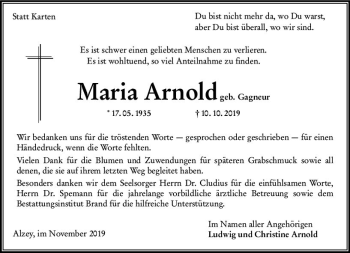 Traueranzeige von Maria Arnold von vrm-trauer