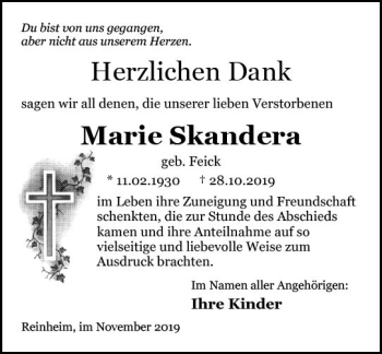 Traueranzeige von Marie Skandera von vrm-trauer