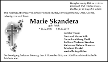 Traueranzeige von Marie Skandera von vrm-trauer