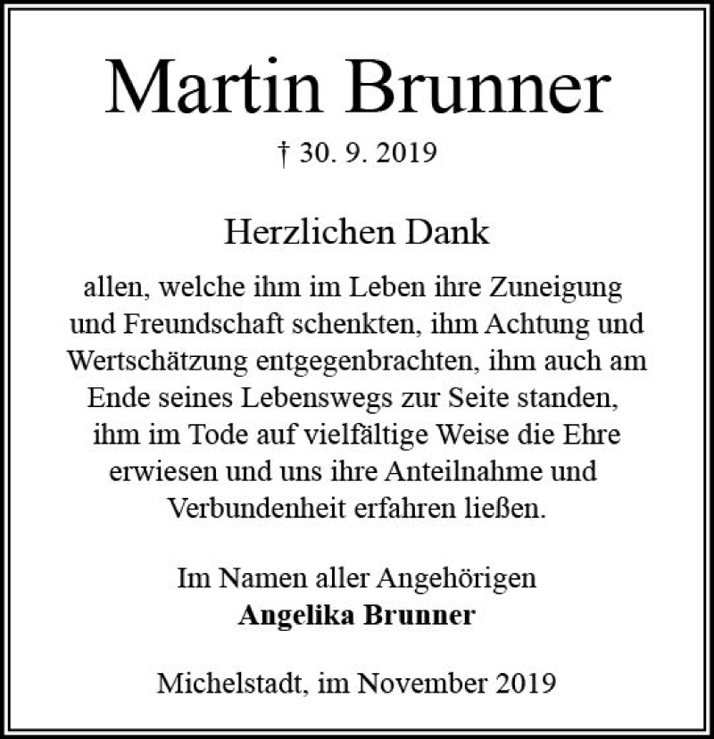  Traueranzeige für Martin Brenner vom 09.11.2019 aus vrm-trauer