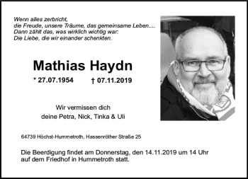 Traueranzeige von Mathias Haydn von vrm-trauer