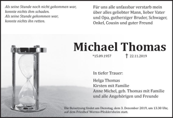 Traueranzeige von Michael Thomas von vrm-trauer