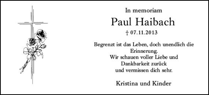  Traueranzeige für Paul Haibach vom 07.11.2019 aus vrm-trauer