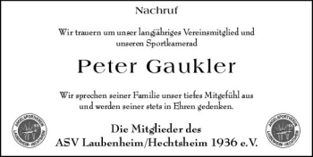 Traueranzeige von Peter Gaukler von vrm-trauer