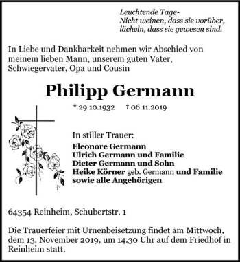 Traueranzeige von Philipp Germann von vrm-trauer