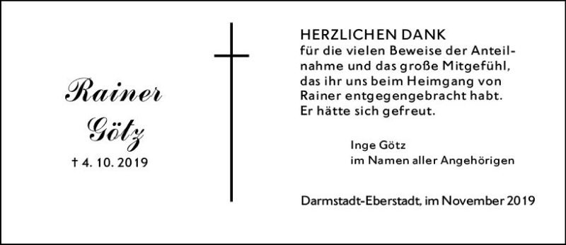  Traueranzeige für Rainer Götz vom 23.11.2019 aus vrm-trauer