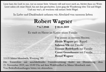 Traueranzeige von Robert Wagner von vrm-trauer