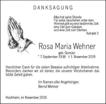 Traueranzeige von Rosa Maria Wehner von vrm-trauer