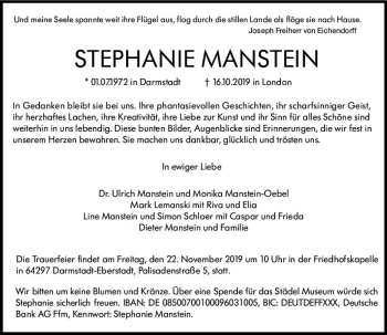 Traueranzeige von Stephanie Manstein von vrm-trauer