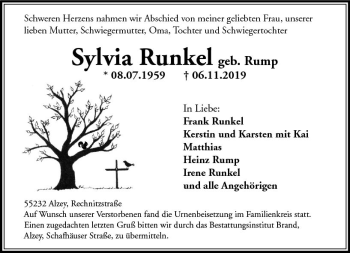 Traueranzeige von Sylvia Runkel von vrm-trauer
