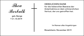 Traueranzeige von Thea Berbalk von vrm-trauer