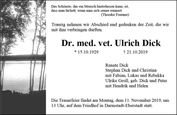 Traueranzeige von Ulrich Dick von vrm-trauer
