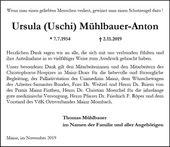 Traueranzeige von Ursula Mühlbauer-Anton von vrm-trauer
