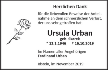 Traueranzeige von Ursula Urban von vrm-trauer