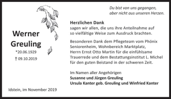 Traueranzeige von Werner Greuling von vrm-trauer
