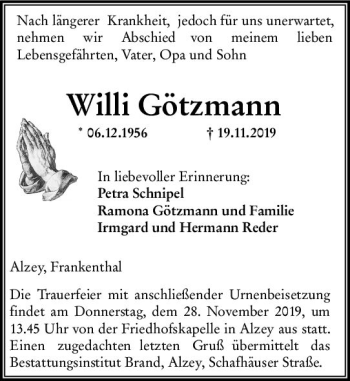 Traueranzeige von Willi Götzmann von vrm-trauer